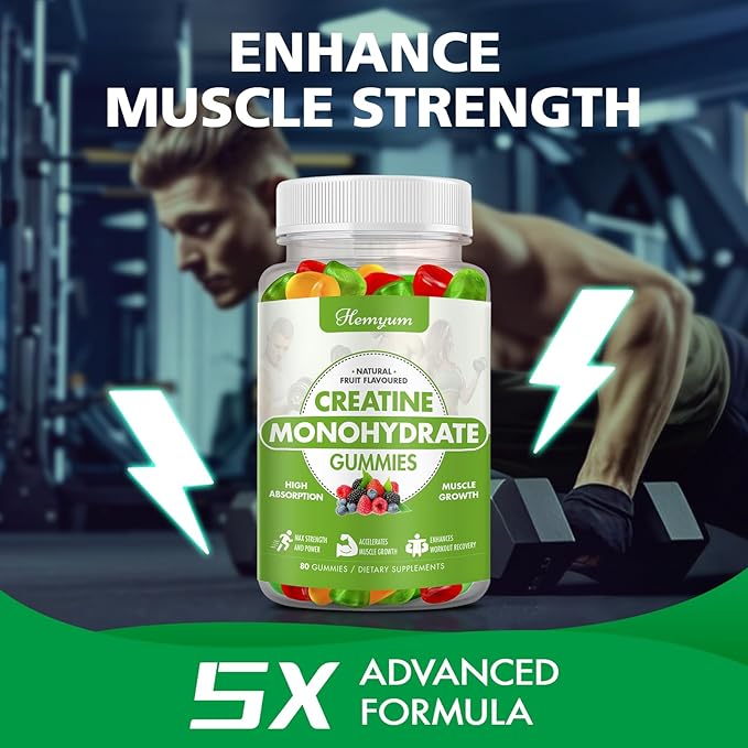 Creatine Monohydrate Gummies - Pre-Workout Creatine for Women Men Enhanced Muscle Strength Boost Focus and Endurance Muscle BuilderComplex L-Taurine + Vitamin B12Vegan Gluten-Free 160 Count