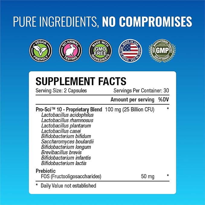 Approved Science Probiotic with Prebiotic - 10 Strains - 25 Billion CFU - 3 Bottles - Vegan