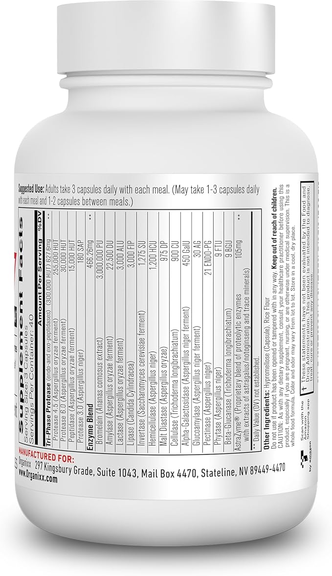 Organixx Enzyme 17 Essential Digestive Enzymes for Women &amp Men for Gut Health &amp Optimal Digestive Health Support for Bloating Gas Nutrient Absorption Vegan Non GMO 120 Veggie Capsules