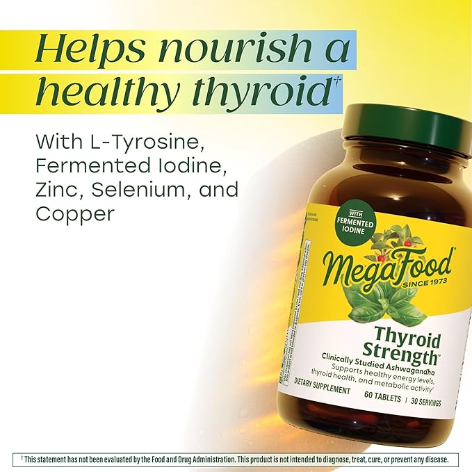 MegaFood Thyroid Strength - Mineral Supplement - Thyroid Support for Women with Ashwagandha Zinc Selenium Copper Iodine &amp L-Tyrosine &amp Herb Blend - Vegetarian - 60 Tabs (30 Servings)
