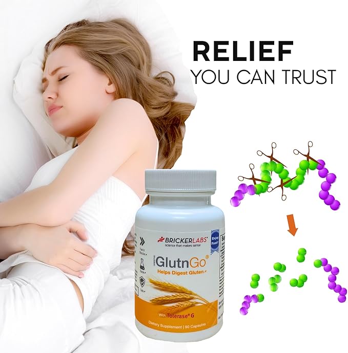Bricker Labs GlutnGo Gluten Digestive Enzyme with Tolerase G 100mg – Supports Gluten Digestion &amp Digestive Comfort 90 Capsules