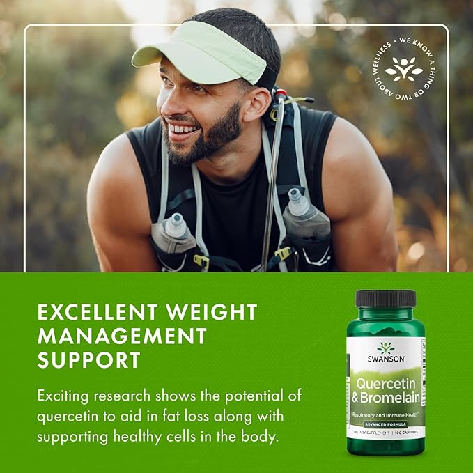 Swanson Quercetin &amp Bromelain-Promote Respiratory Health Support-Aid Seasonal Immune System Health-Support Cholesterol Levels Already w/i Normal Range 100 Caps (250mg Quercetin/78mg Bromelain)