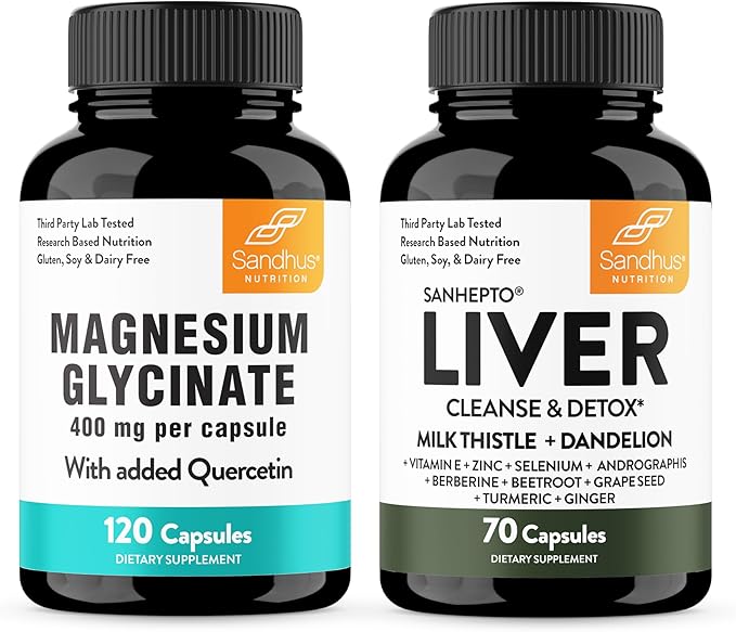 Sandhu's Magnesium Glycinate with Quercetin &amp Liver Support Capsules | Supports Quality Sleep Relaxation &amp Liver Health Support