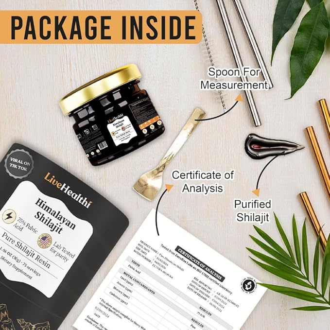 Himalayan Shilajit Resin - 75 Servings for Energy Boost &amp Immune Support – Organic Shilajit Contains 85+ Trace Minerals and 75percent+ Fulvic Acid with Lab Test Report (30g)