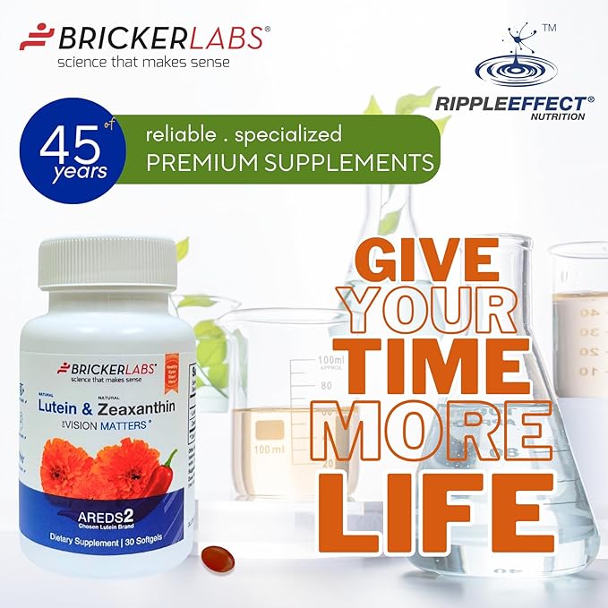 Bricker Labs Natural Lutein + Zeaxanthin Eye Supplement – Supports Eye Brain and Skin Health with Macular Carotenoids Superior Bioavailability AREDS2 Chosen Lutein Source – 60 Soft Gels