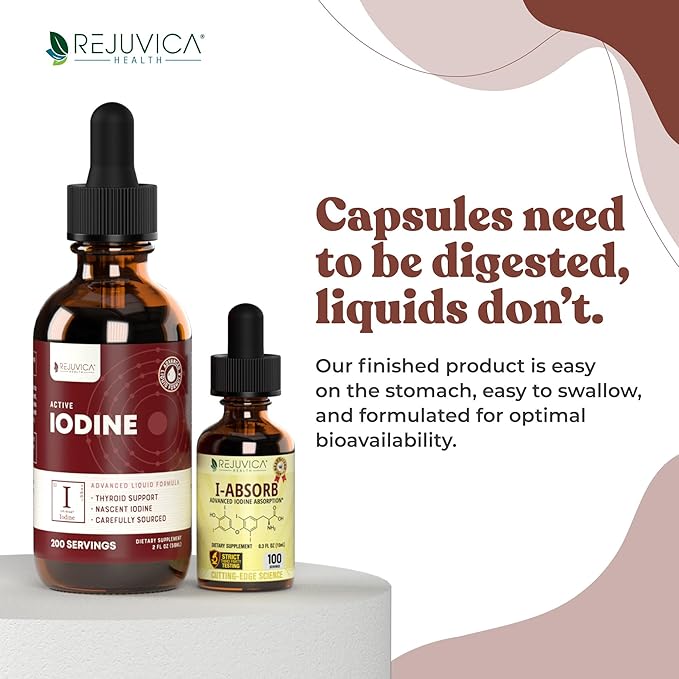 Active Iodine + iAbsorb - Nascent Iodine Drops - Liquid Delivery for Better Absorption - Cofactors for Better Delivery - Supports Healthy Energy Vitality &amp Iodine Levels