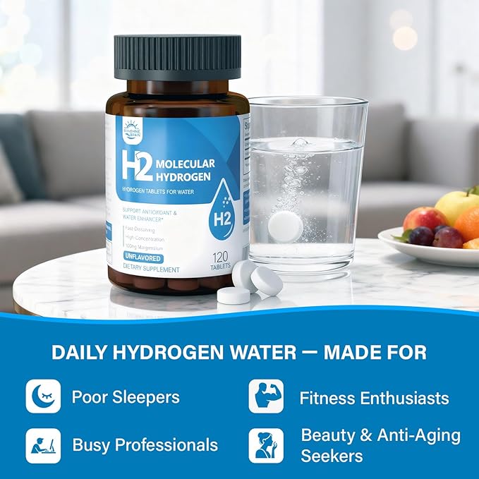 Molecular Hydrogen (H2) Tablets with Magnesium – 12 PPM Hydrogen Water Tablet for Drinking Water Antioxidant-Rich Supports Cellular Health Recovery &amp Cognitive Function – Unflavored 120 Tablet