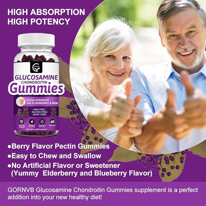 Glucosamine Chondroitin Gummies with MSM &amp Elderberry – Extra Strength Mobility &amp Flexibility Support Antioxidant Immune Supplement for Adults Men &amp Women - 60 Chondroitin Gummies (3 Pac