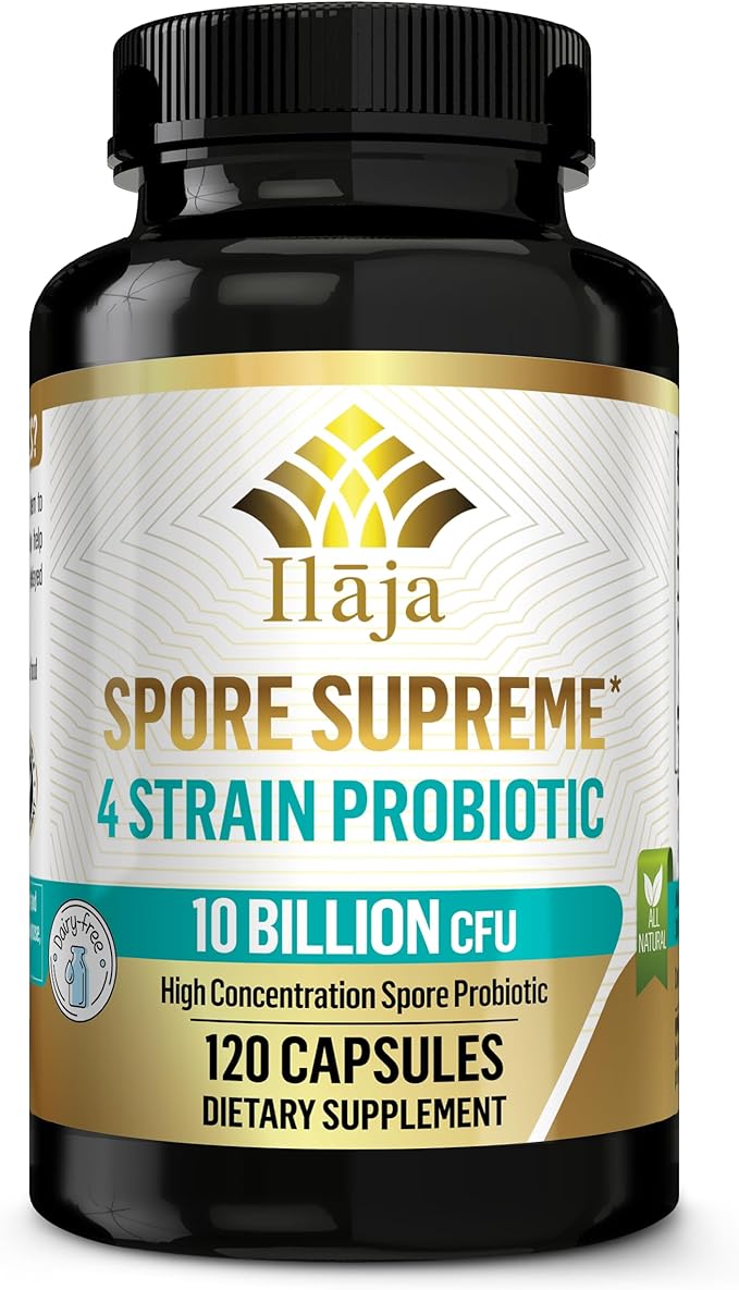 Spore Supreme Spore Based Probiotic 120 Capsule x 10 Billion / 4 Strain Formula - 4 Month Supply - No Refrigeration Needed Acid Resistant Strains Dairy Free