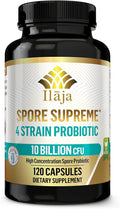 Spore Supreme Spore Based Probiotic 120 Capsule x 10 Billion / 4 Strain Formula - 4 Month Supply - No Refrigeration Needed Acid Resistant Strains Dairy Free