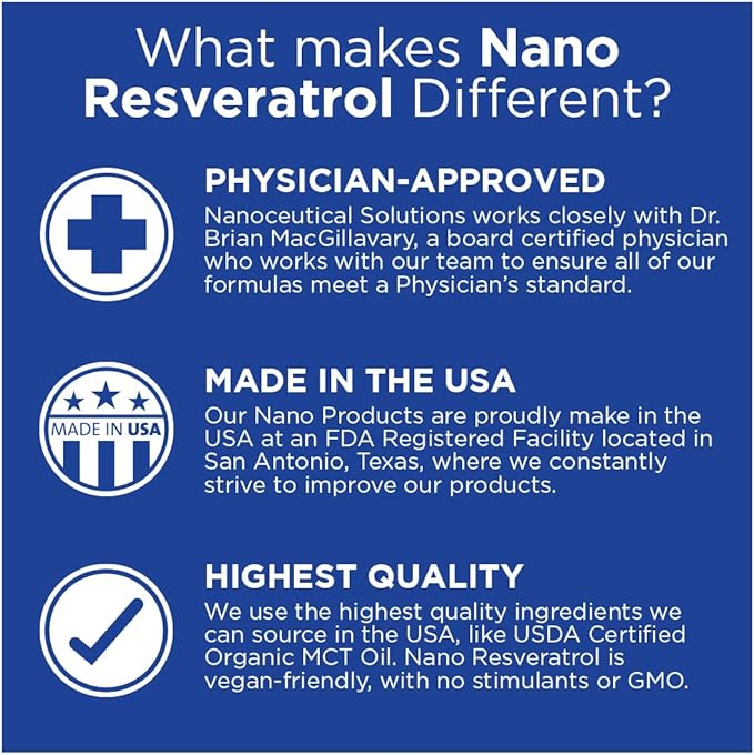Nanoceutical Solutions Nano Liquid Resveratrol Trans Resveratrol Supplement for Brain &amp Heart Health | Ultra-Efficient Absorption Up to 8 Times Higher Than Resveratrol Capsules | 30 Servings