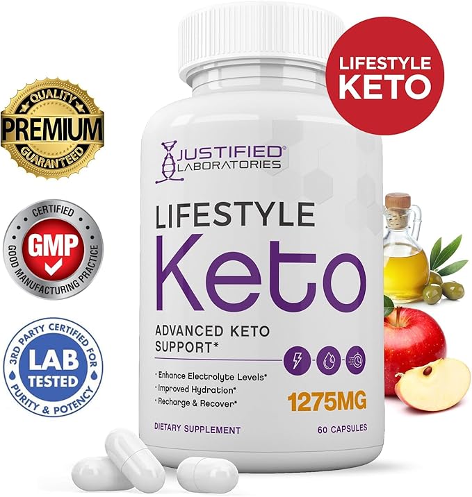 Justified Laboratories Lifestyle Keto - 60 Capsules Pack of 2 - Ketogenic Support from Apple Cider Vinegar Extra Virgin Olive Oil Green Tea Leaf Vitamin C &amp Vitamin D3 - 60 Servings