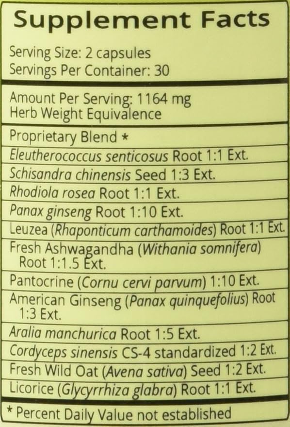 Natura Health Products Power Adapt Supplement - Deep Adrenal and Endocrine Support - Featuring Ashwagandha Ginseng Rhodiola Rosea Root Ext. and Cordyceps (60 Capsules)