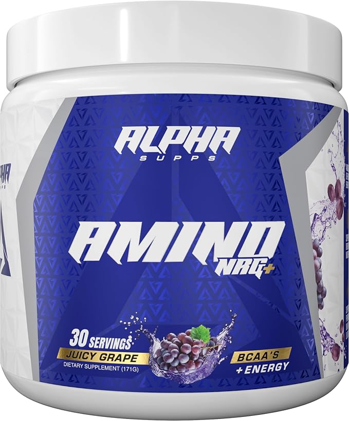 Alpha Supps Amino NRG+ BCAA Amino Energy Recovery Powder - Hydration Blend with Electrolytes - Focus Blend for Optimal Performance Support in Men &amp Women (30 Servings Juicy Grape)
