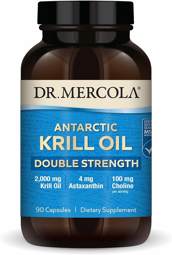 Dr. Mercola Antarctic Krill Oil Double Strength - 2000 mg - Omega-3 Supplement with EPA &amp DHA - Supports Brain Heart Joint &amp Immune Health - GMO-Free &amp Gluten-Free - 90 Capsules (30 Ser