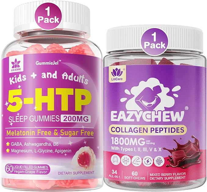 LILICARE 5HTP Gummies for Adults &amp Kids + Collagen Peptides Soft Chews 3000mg for Women &amp Men