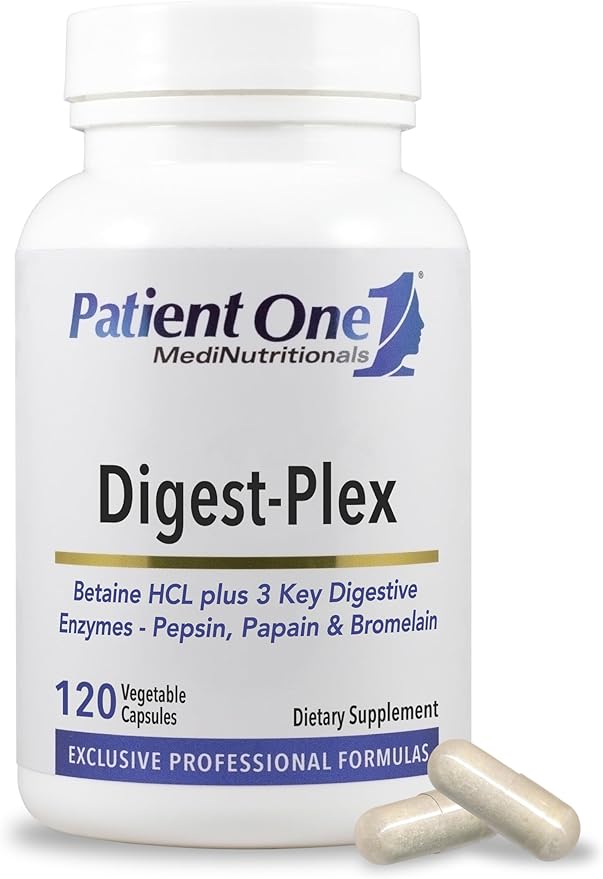 Patient One Digest-Plex | Supplement to Support Gastric Comfort and Food Metabolism* | with Betaine Papain Bromelain and Pepsin | 120 Capsules