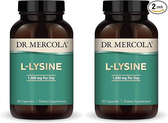 Dr. Mercola L-Lysine 90 Capsules 1500 mg L-Lysine Non-GMO Gluten Free Soy Free (Pack of 2)