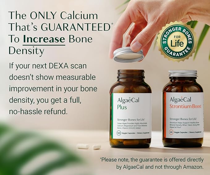 ALGAECAL Bone Builder Pack - Plant Based Calcium Supplement &amp Strontium - Organic Calcium 750mg with Vitamin D3 1600 IU Vitamin K2 Magnesium 16 Nutrients for Bone Health &amp Density (3-Month