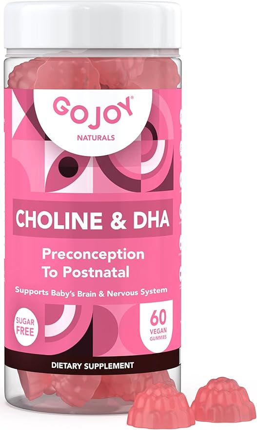 GOJOY NATURALS Prenatal Gummies with Choline &amp DHA - Preconception Pregnancy &amp Postnatal Vitamins for Women - Choline 250mg + DHA 150mg - Vegan Sugar-Free Non-GMO