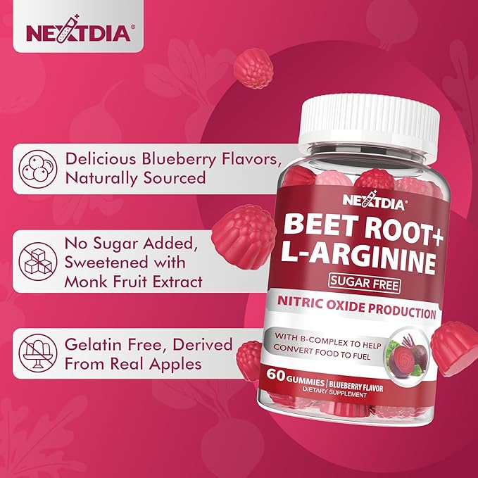 Beet Root Gummies Beetroot &amp L-Arginine Red Beets Supplements w/ Vitamin B1 B2 B3 B5 B6 Folate B12 for Energy Boost &amp Circulation Support Sugar Free Nitric Oxide Gummies 60 Beet Chew