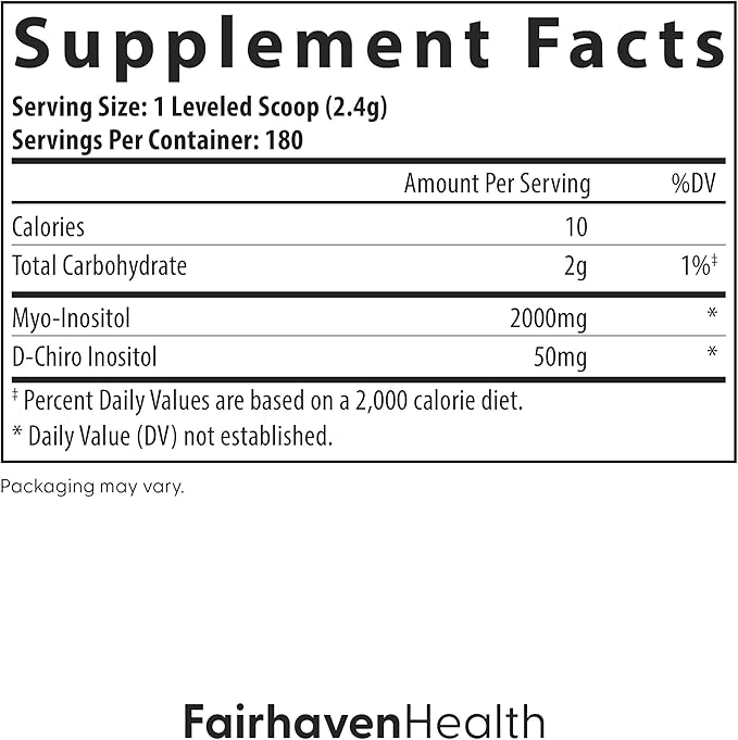 Fairhaven Health Myo-Inositol and D-Chiro Inositol Powder | 40:1 Ratio | Healthy Ovarian &amp Hormone Balance for Women* | Premium Vegan Supplement for Women | Non-GMO | 180 Servings