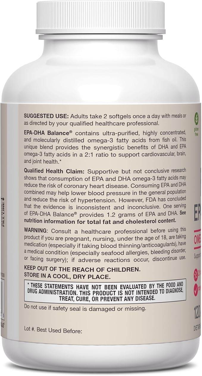 Jarrow Formulas® EPA-DHA Balance® 1200 mg Omega-3 Fatty Acids for Cardiovascular Support 120 Softgels 60 Day Supply
