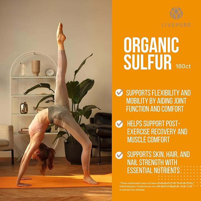 PURE | Organic Sulfur MSM | 180 Capsules | Premium MSM Powder for Joint Health | MSM Powder for Hair Growth and for Enhanced Health of Hair Skin and Nails | Vegan Non-GMO and Gluten Free