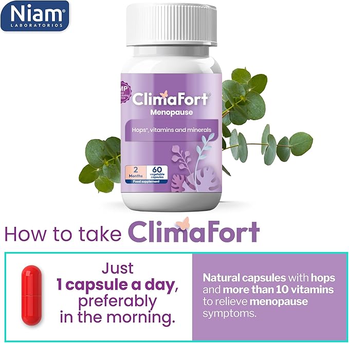 Climafort 60 Day Supply | Menopause Relief Pills | Natural Relief for Hot Flashes Night Sweats Mood Swings &amp Hormone Balance | Hops Vitamins and Minerals | 1 Capsule Daily