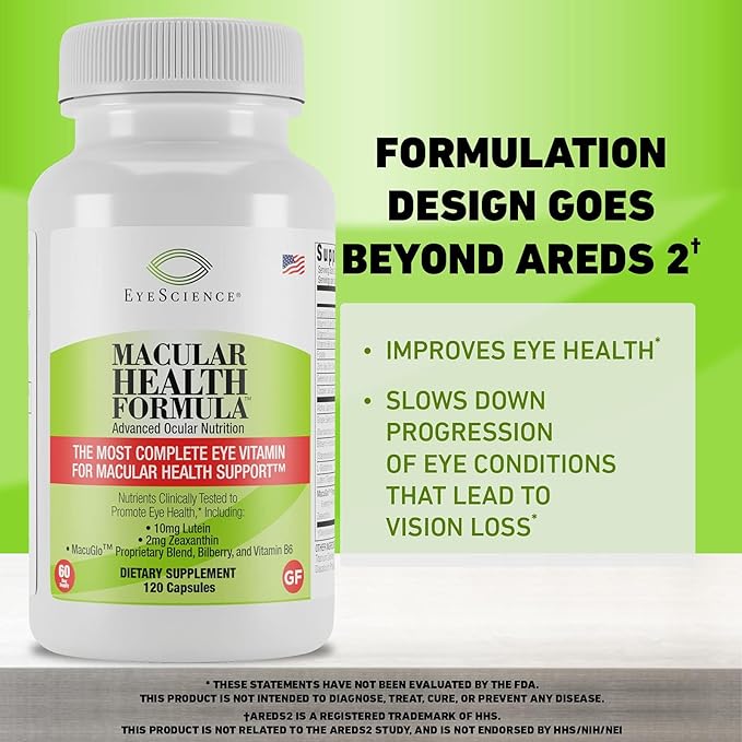 EyeScience – Macular Health Formula – Capsules – Complete Nutritional Supplement for Eye Health - Contains Lutein Zeaxanthin Vitamin C D E &amp B6 (120 Count)