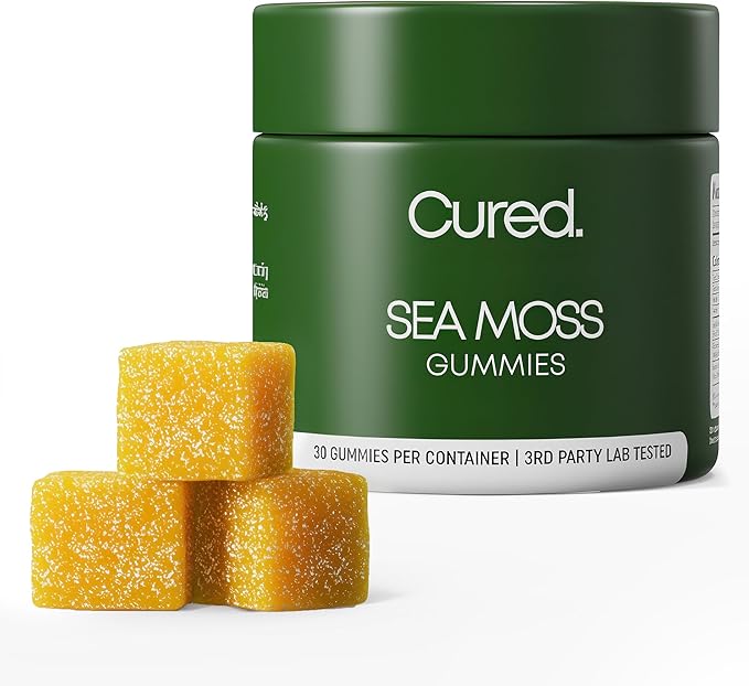 Cured Sea Moss Gummies | Made in America w/Raw Sea Moss Bladderwrack &amp Burdock Root | Potent Seamoss Gummies for Immune Gut &amp Skin Health | 3X Stronger Than Gel | 30 Day Supply
