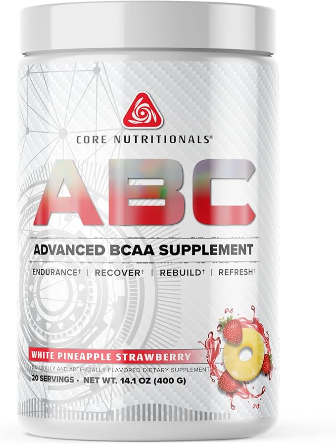 Core Nutritionals ABC Advanced BCAA Supplement | Amino Acid Recovery Blend | with Glutamine Beta Alanine Citrulline Malate | 20 Servings (White Pineapple Strawberry)