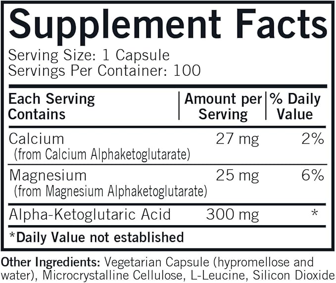 Kirkman Alpha-Ketoglutaric Acid 300 mg - Hypoallergenic | 100 Vegetarian Capsules