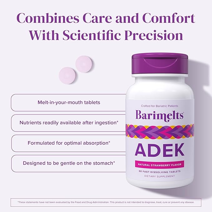 Barimelts ADEK - 60 Fast-Dissolving Tablets (2-Month Supply) - Sugar-Free Bariatric Vitamins for Women Including Vitamin A Vitamin D Vitamin E &amp Vitamin K Natural Strawberry Flavor