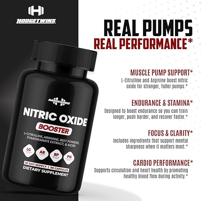 DAMN GOOD The Hodge Twins Nitric Oxide Booster – Beet Root Nitric Oxide &amp Arginine Citrulline Supplement Pomegranate Blend for Workout Drive Endurance Support &amp Pump Power - 90 Capsules