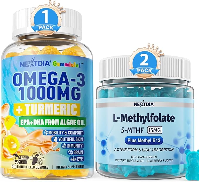 Omega 3 L-MethylFolate 15mg &amp Methyl B12 Gummies 3 Pack