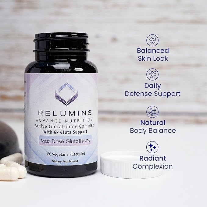 Relumins Advance White Active Glutathione Complex - Max Dose 900mg Glutathione with 6X Boosters ALA &amp NAC - Anti-Aging Skin Brightening Supplement Mother's Day Wellness - 60 Caps x 3 Bottles