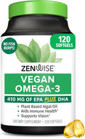 Zenwise Health Vegan Omega 3 Supplement - Burpless Omega 3 Supplement with DHA EPA &amp DPA Fatty Acids for Immune Health - Fish Oil Alternative from Sustainably Sourced Marine Algae Oil - 120 Softg