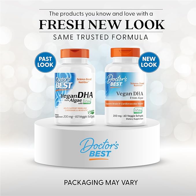 Doctors Best Vegan DHA from Algae - Vegan Plant Based Omega 3 Supplement for Women &amp Men Supports Memory Brain &amp Cardiovascular Health Non-GMO Gluten Free Soy Free - 60 Veggie Softgels
