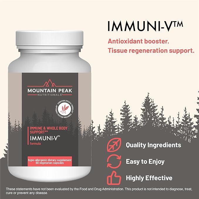 Mountain Peak Nutritionals Immuni-V - Immune System &amp Whole Body Support Supplement - Natural Antioxidant Booster with Humic Acid Olive Extract &amp Elderberry (60 Vegetarian Capsules)