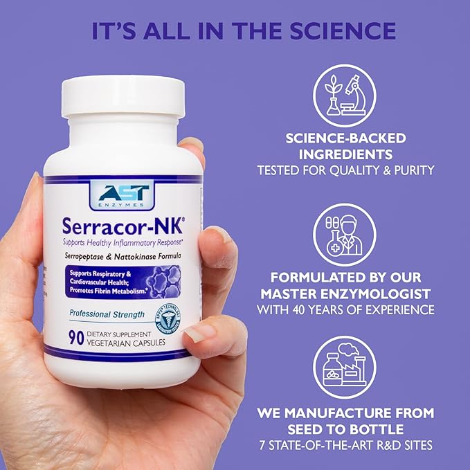 Serracor-NK – 300 Vegetarian Capsules – Circulatory and Respiratory Support – Natural Systemic Enzymes Formula – Contains Acid-Resistant Serrapeptase &amp Acid-Resistant Nattokinase