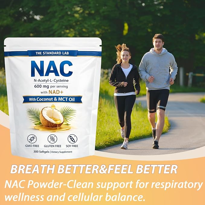 The Standard Lab NAC 600mg with NAD+ Daily Complex N-Acetyl Cysteine Supplement Capsules Antioxidant Support Formula Vegan Non-GMO Gluten Free 300 Softgels