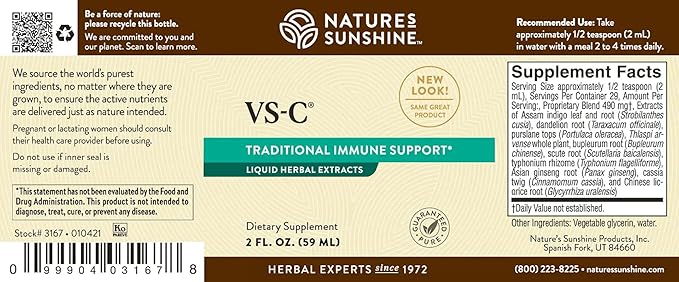 Nature's Sunshine VS-C Liquid 2 fl. oz. Kosher | Natural Immune System Support and Healthy Respiratory Tract Defense