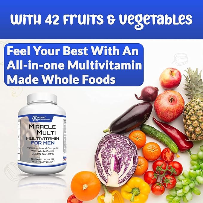 Performance Blend Best Multivitamin for Men Vitamin and Mineral Supplement with Probiotics Superfood Enzyme Blend for Optimized Heart Prostate Stamina Energy Non-GMO 60 Day Supply