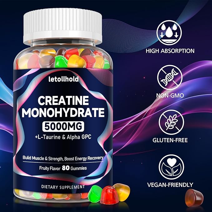 Creatine Monohydrate Gummies 5g for Women &amp Men - Creatine Gummies for Women Pre Workout Chewables with L-Taurine &amp Alpha GPC Sugar-Free Muscle Builder Energy Boost Vegan Non-GMO (160 Count