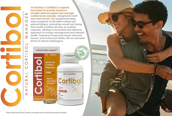 VH Nutrition CORTIBOL | Cortisol Manager* Supplement | Maximum Strength Adrenal Support* for Men and Women | Rhodiola Cordyceps and Eleuthero | 60 Capsules