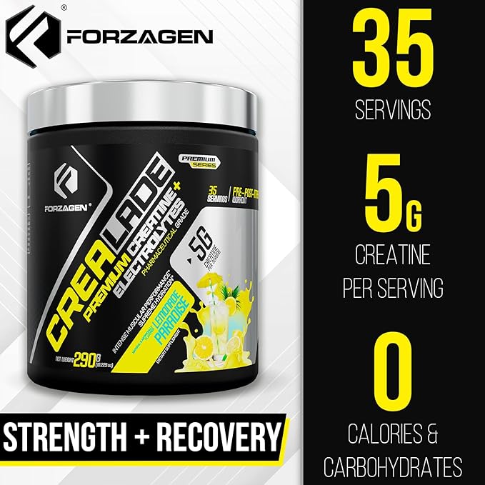 Forzagen CREA-Lade 35 Servings Premium Creatine Monohydrate with Electrolytes Flavored Lemonade Paradise