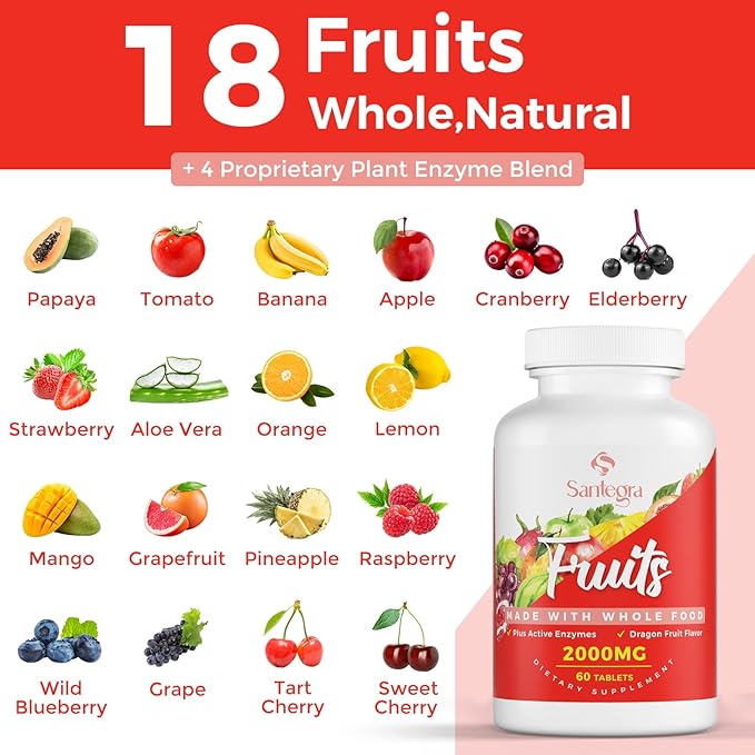 2000 MG Fruit and Veggies Supplement 35+ Fruits and Vegetables for Daily Variety 100% Whole Food Superfoods Natural Vitamins for Women &amp Men Sugar-Free Gluten-Free Vegan 240 Tablets