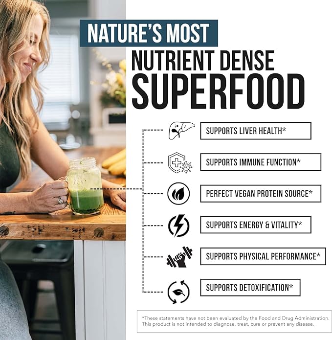 Organic Spirulina Powder – Made with Parry® Spirulina Known for Superior Purity and Nutrient Density – Vegan Farming – Non-Irradiated – Blue-Green Algae Superfood Supplement – 75 Servings – 8 oz