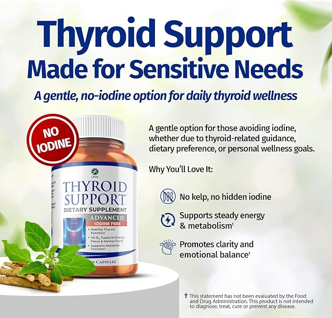 1 Body Thyroid Support Supplement for Women – Iodine Free Formula with Selenium Zinc &amp Ashwagandha – Supports Energy Metabolism &amp Hormone Balance – 60 Vegan Capsules